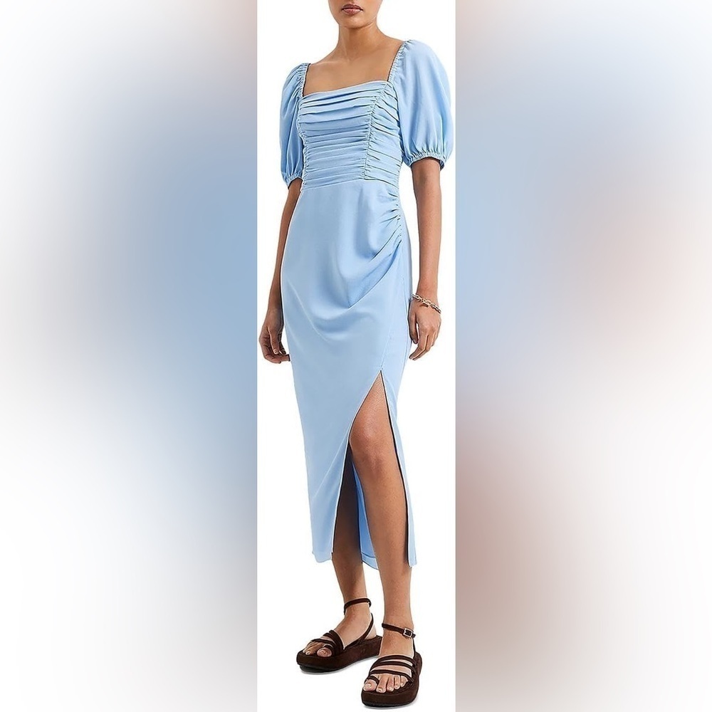 NWT French Connection Women’s Ruched Midi Dress in Placid Blue in size Small